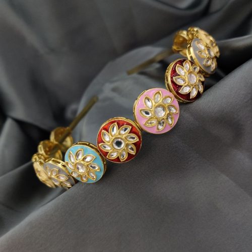 Gold Plated Meenakari Hair Bands For Girls