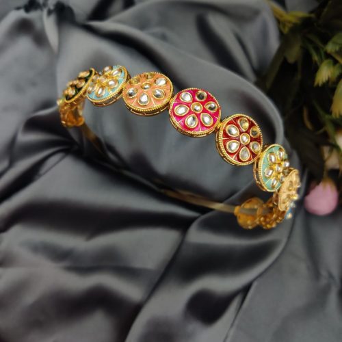Gold Plated Meenakari Hair Bands For Girls
