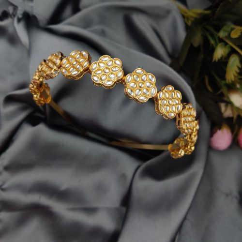 Gold Plated Kundan Work Hair Bands For Girls