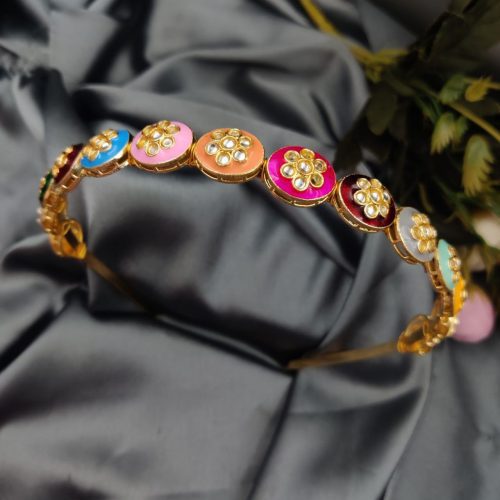 Gold Plated Mix Color Meenakari Hair Bands For Girls