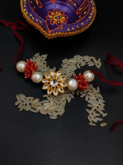 Gold Plated Kundan Bhaiya Rakhi Flower Charms