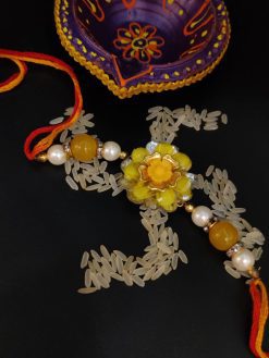 Kundan Bhaiya Rakhi Yellow Flower Charms