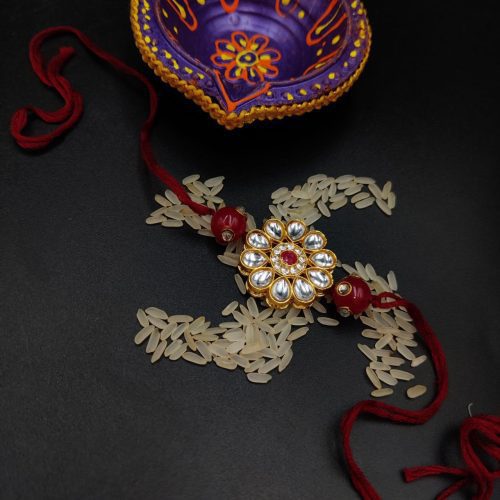 Gold Plated Kundan Rakhi Flower Charms