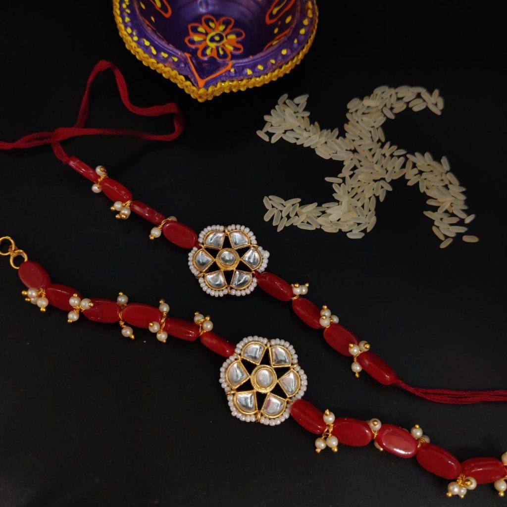 Gold Plated Kundan Bhaiya Bhabhi Rakhi
