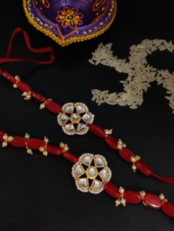 Gold Plated Kundan Bhaiya Bhabhi Rakhi
