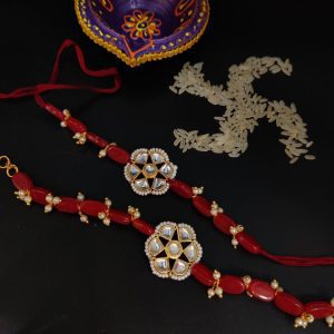 Gold Plated Kundan Bhaiya Bhabhi Rakhi