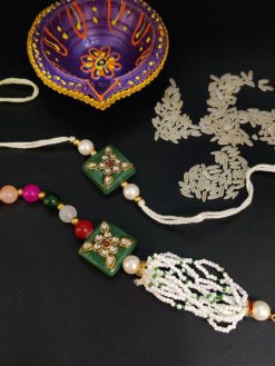 Gold Plated Kundan Pearl Bhaiya Bhabhi Rakhi Bracelet