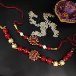 Flower Kundan Pearl Red Beads Bhaiya Bhabhi Rakhi Bracelet
