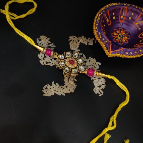 Gold Plated Kundan Pearl Bhaiya Rakhi
