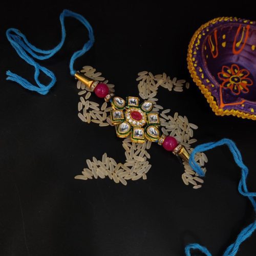 Gold Plated Kundan Pearl Bhaiya Rakhi