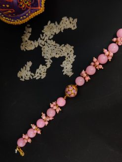 Pacchi Beads Bhaiya Rakhi With Golden Baby Pink pearl Work