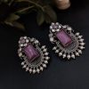 Unique Silver Replica Oxidised Elephant Design Monalisa Stone Earrings