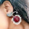 Silver-Replica-Oxidised-Bird-Dangler-Earrings-Monalisa-Stone