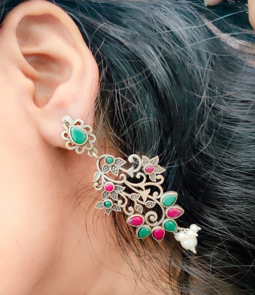 Floral Arts Oxidised Silver Replica Dangler Earrings