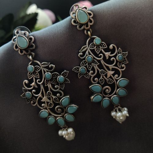 Floral Arts Oxidised Silver Replica Dangler Earrings - Image 3