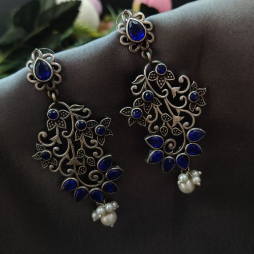 Floral Arts Oxidised Silver Replica Dangler Earrings - Image 4