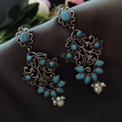Floral Arts Oxidised Silver Replica Dangler Earrings - Image 5