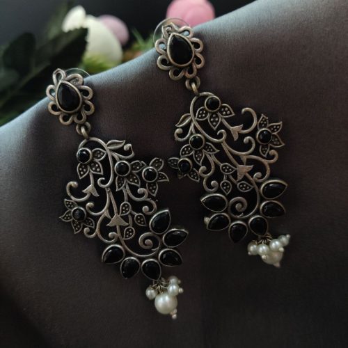 Floral Arts Oxidised Silver Replica Dangler Earrings - Image 6
