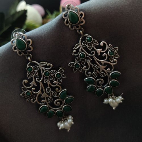 Floral Arts Oxidised Silver Replica Dangler Earrings - Image 7