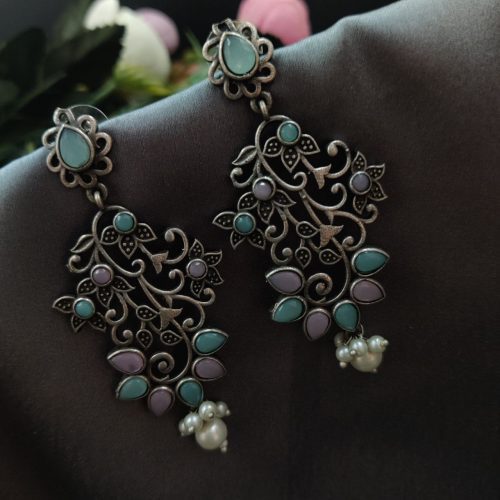 Floral Arts Oxidised Silver Replica Dangler Earrings - Image 8