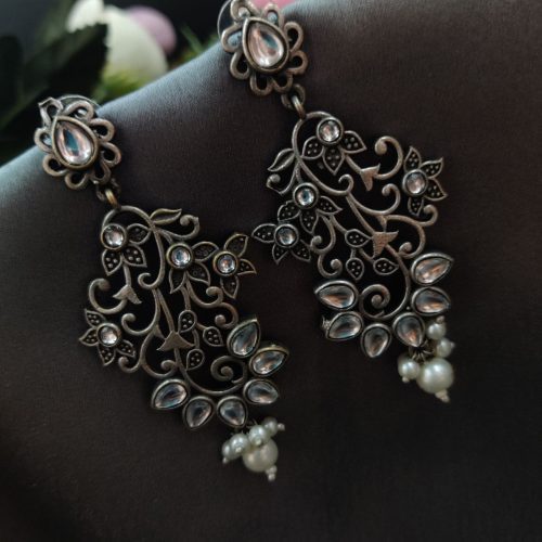 Floral Arts Oxidised Silver Replica Dangler Earrings - Image 9