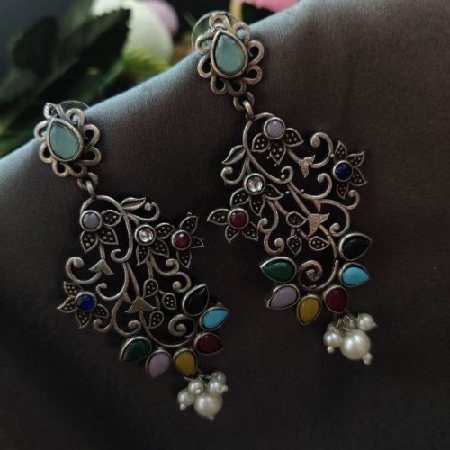 Floral Arts Oxidised Silver Replica Dangler Earrings - Image 11
