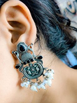 Replica Silver Look Like Stud Design With Peacock Designs Earrings