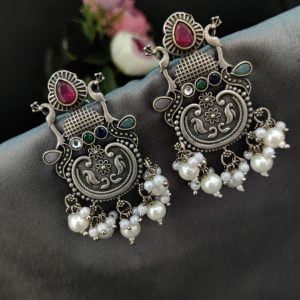 Replica Silver Look Like Stud Design With Peacock Designs Earrings - Color: "Multi"