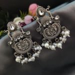 Bulk 66 Replica Silver Look Like Stud Design With Peacock Designs Earrings - "White"