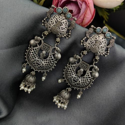 Silver Replica Polish Long Jhumkie Stud Earrings - Image 3
