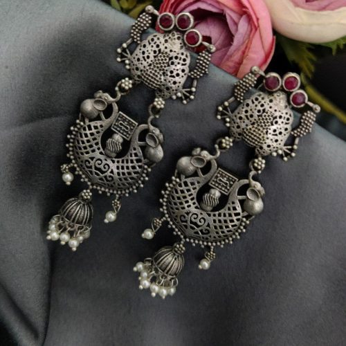 Silver Replica Polish Long Jhumkie Stud Earrings - Image 8