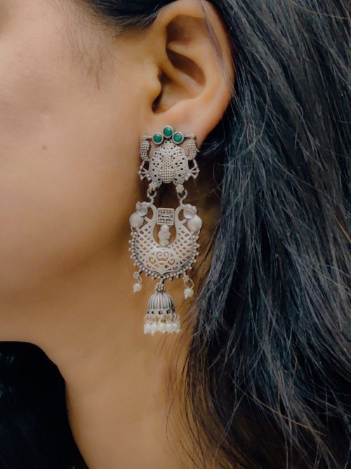 Silver Replica Polish Long Jhumkie Stud Earrings - Image 5