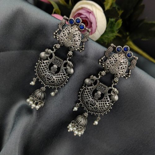 Silver Replica Polish Long Jhumkie Stud Earrings - Image 7