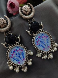 Handmade Silver Plated Hand Painting Tanjor Art Earrings