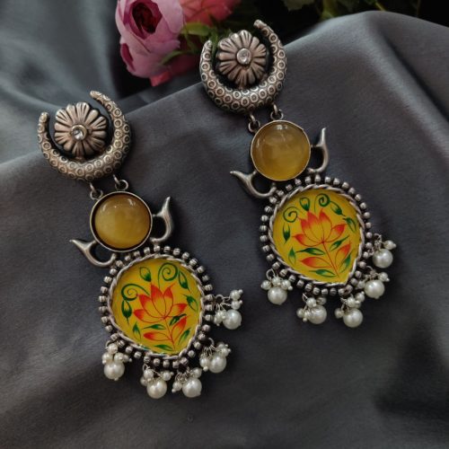 Handmade Silver Plated Hand Painting Tanjor Art Earrings - Image 2