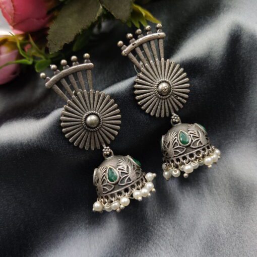 Antique Oxidised Jhumki Replica Earring with Stone Work - Image 7
