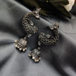 Adorable Silver Look Like Fish Jhumka Earring with Stone Work - "White"