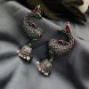 Elevate Your Look with Silver Look Fish Jhumka Earrings Adorned with Stones