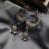Elevate Your Look with Silver Look Fish Jhumka Earrings Adorned with Stones