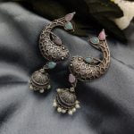Adorable Silver Look Like Fish Jhumka Earring with Stone Work - "Baby Pink Mint"
