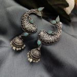 Adorable Silver Look Like Fish Jhumka Earring with Stone Work - "Mint"