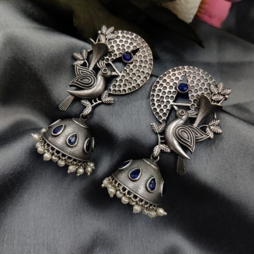 Silver Replice Bird Jhumka Earring with Stone Work - Image 8