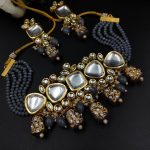 Gold Plated Kundan Beautiful Necklace Set With Dangler Earrings - "Grey"