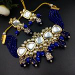 Gold Plated Kundan Beautiful Necklace Set With Dangler Earrings - "Blue"