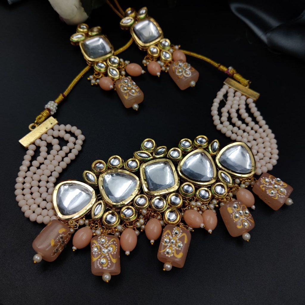 Gold Plated Kundan Beautiful Necklace Set With Dangler Earrings