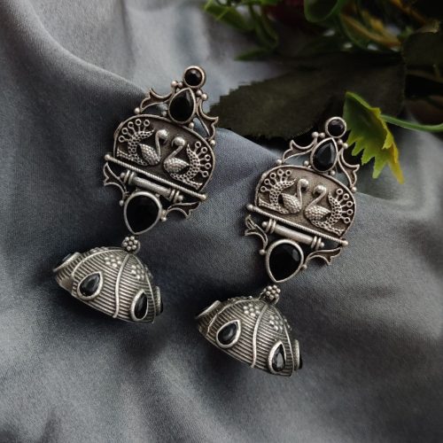 Handcrafted Oxidised Silver Replica Jhumka Earrings