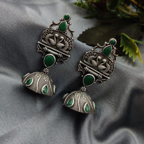 Handcrafted Oxidised Silver Replica Jhumka Earrings