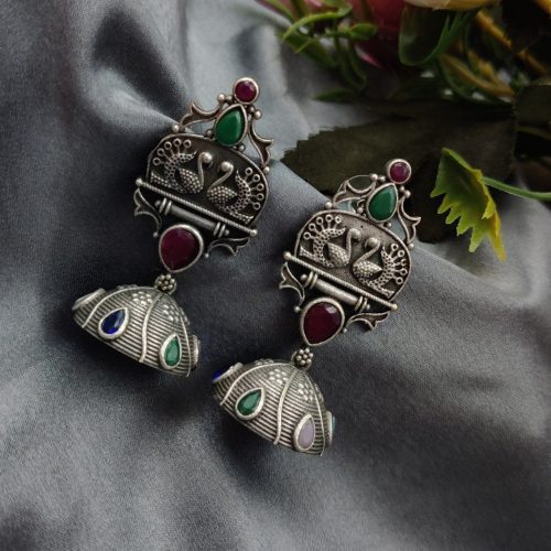 Handcrafted Oxidised Silver Replica Jhumka Earrings