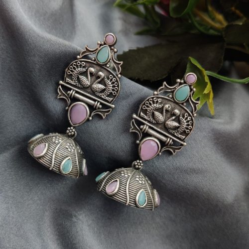 Handcrafted Oxidised Silver Replica Jhumka Earrings