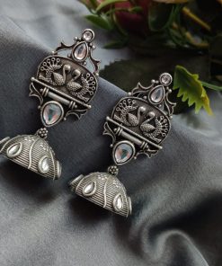 Handcrafted Oxidised Silver Replica Jhumka Earrings